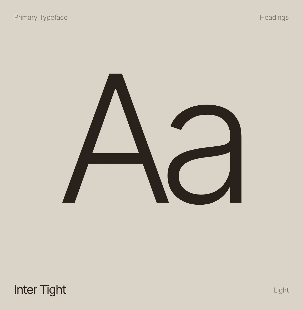 Primary typeface: Inter Tight Light, used for headings